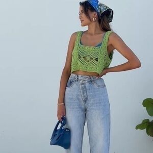 ZARA KNIT MACRAME MID GREEN TOP 8351/045